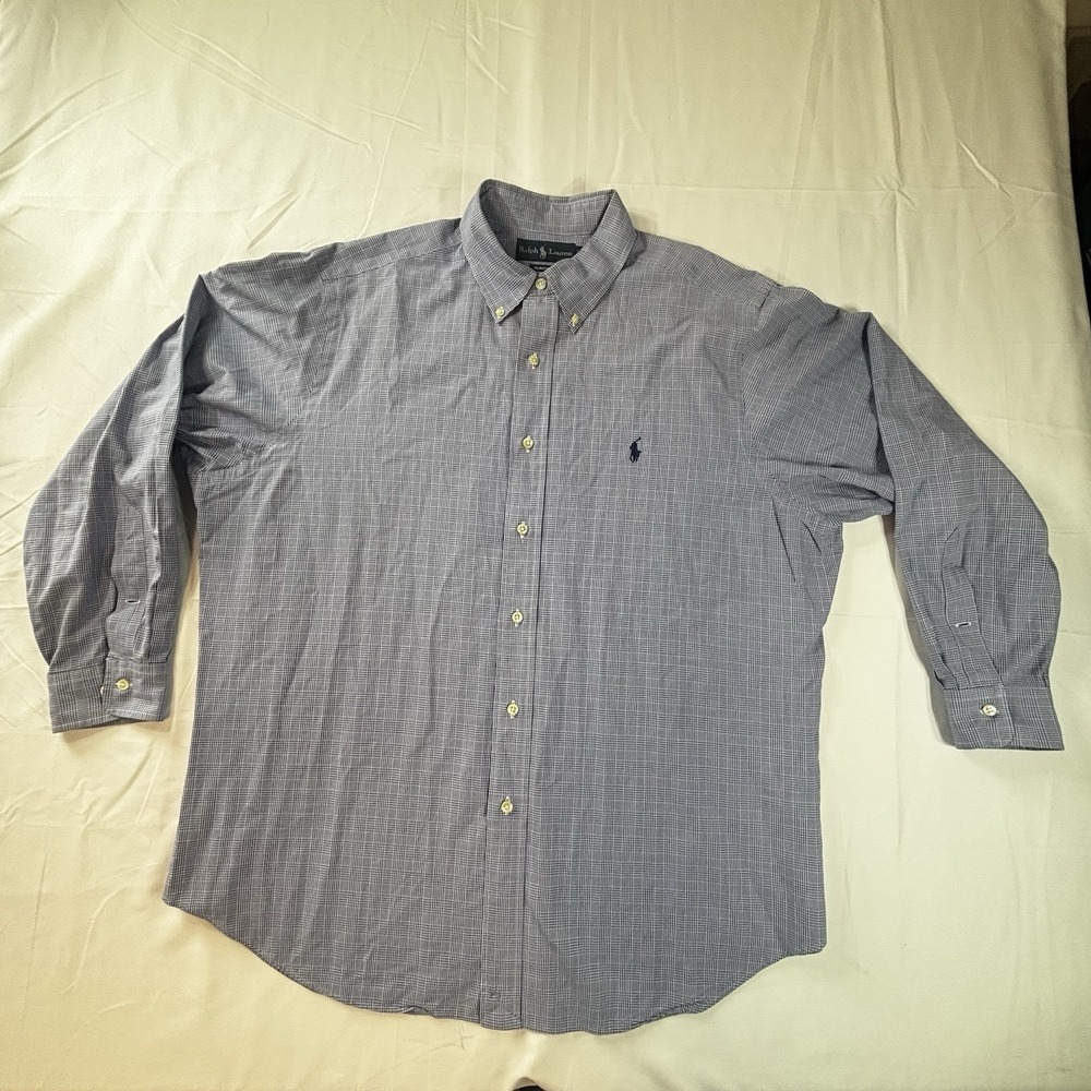 Ralph Lauren Men's Shirt Long Sleeve Button Down Blue Check Classic Fit 17 32/33 - Picture 3 of 11